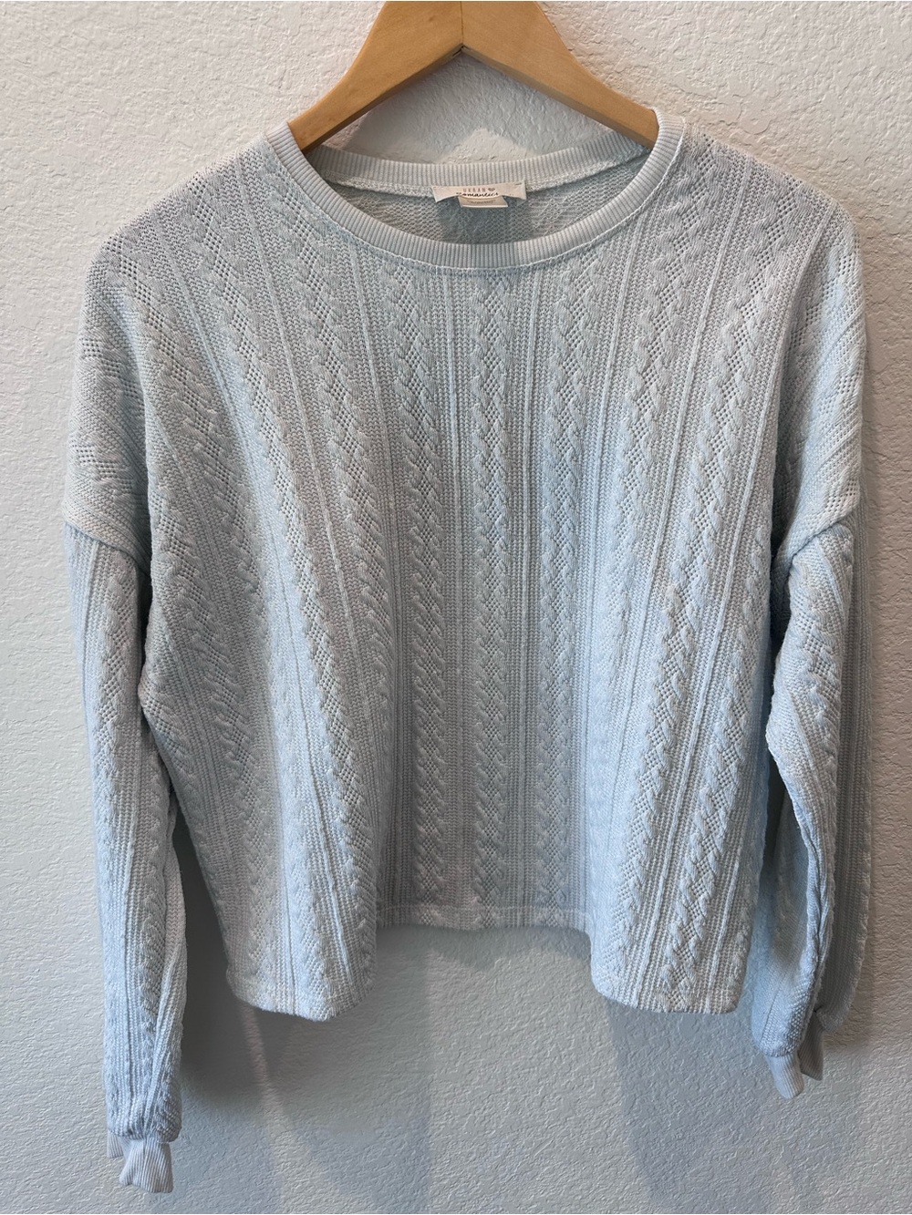 URBAN Romantics Pale Blue Cable Knit Crewneck Sweater